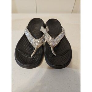 Crocs Sandals Women Size 9 Black Glitter Thong Flip Flop Comfort Lightweight(140